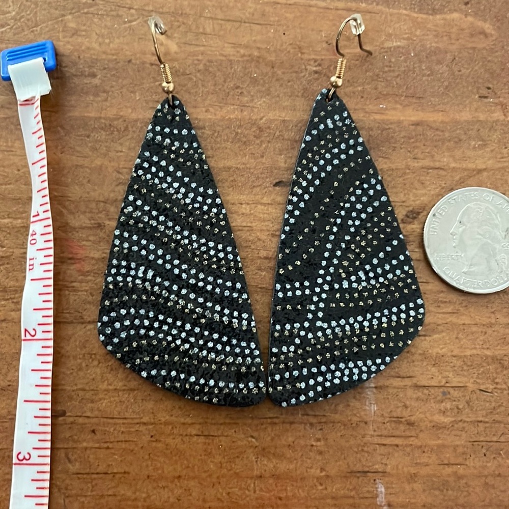 Black with Sparkle Leather Earrings